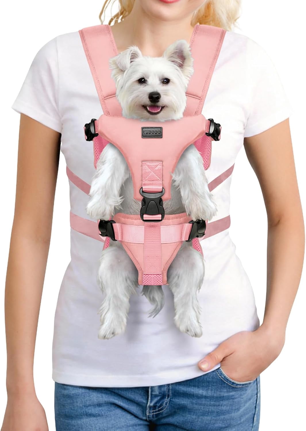 BURIBURI 6-11lbs Front Pet Carrier Backpack for Small Dogs and Cats, Secure and Breathable Mesh Travel Dog Carrier with Safety Belt, Ergonomic Support, Adjustable for Walking, Hiking (Black-Pro S)
