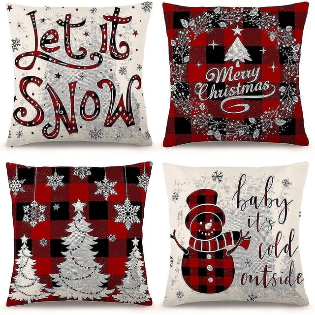 Fundas de almohada navideñas CHAO juego de 4 fundas de almohada de lino rústica 18 pulgadas