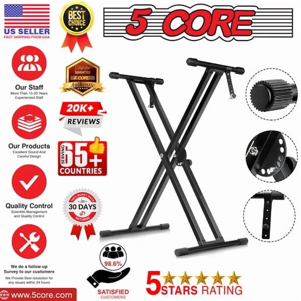 Piano Keyboard Stand Double X Style Heavy Duty Adjustable Digital Electric Piano Riser Durable & Sturdy Music Synthesizer Holder Stands For 61 76 88 Keys w Secure Locking Strap - KS 2X
