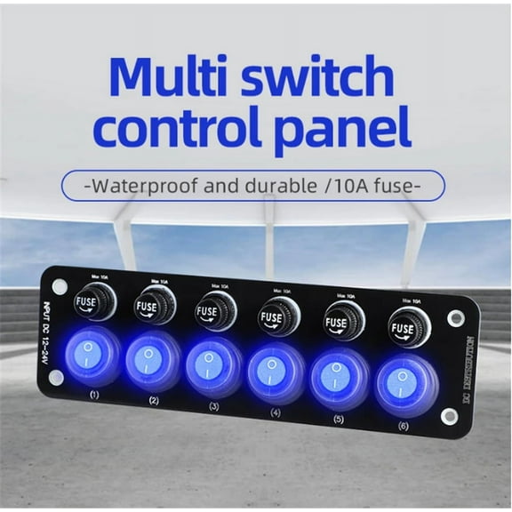 Furulu 6 Gang Toggle Rocker Switch Panel On/Off For Motorhome RV Boat Marine Truck 12V
