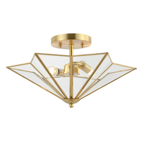 SAFAVIEH Haruna 16 in. Glam 2-Light Brass Gold Iron Mount Light with Iron Shade