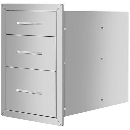 JERFIT Stainless Steel 3-Tier Outdoor Kitchen Storage Cabinet 14x20x23 Inch Drawer Organizer for Patio Courtyard Weather-Resistant Utility Cart