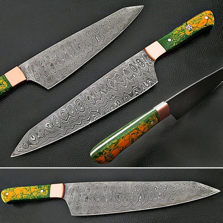 Pacific Rim Santoku Forged Chef Knife Resin Grips Damascus 1095 HC by White (Best Santoku Knife In The World)