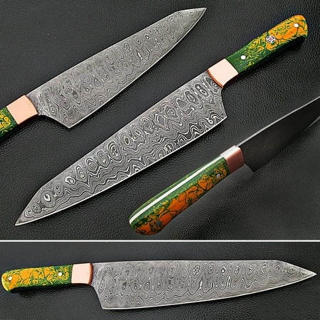Forged Grips - Pacific Rim Santoku Forged Chef Knife Resin Grips Damascus 1095 HC by White Deer
