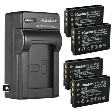 Kastar 4-Pack Q120 Battery and AC Wall Charger Replacement for MINOLTA MN35Z Camera ZOOM BT-03 ZOOM BT-03 B Battery ZOOM Q8 Q8N Recorder Camera Bell & Howell B35HDZ Camera