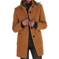 thumbnail image 5 of comerut Women Fall Winter Coat Stand Collar Thick Warm Soft Mid Length Solid Color Pockets Single-breasted Lady Thick Overcoat, 5 of 8