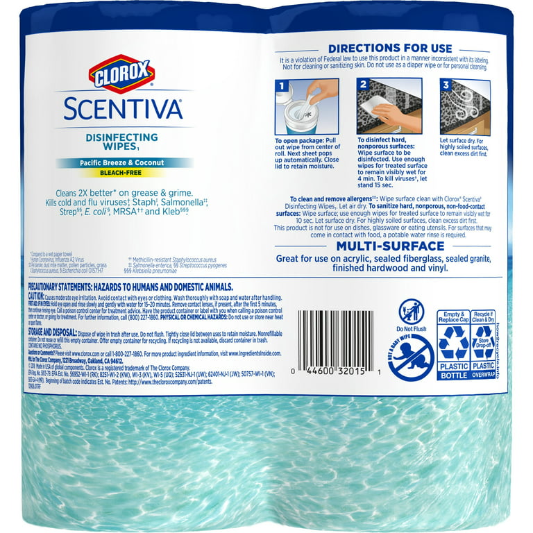 Clorox Scentiva Pacific Breeze and Coconut Bleach Free Disinfecting Cleaning  Wipes ( 75-Count) 