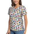 thumbnail image 2 of Xecao Colorful Numbers for Women's V-Neck T-Shirts-Elegant Half-Sleeve Tops Perfect for Summer-X-Large, 2 of 5