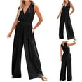 thumbnail image 6 of Womens Summer Jumpsuits Dressy Casual One Piece Outfits Sleeveless Wrap V Neck Wide Leg Pants Rompers with Pockets, 6 of 6