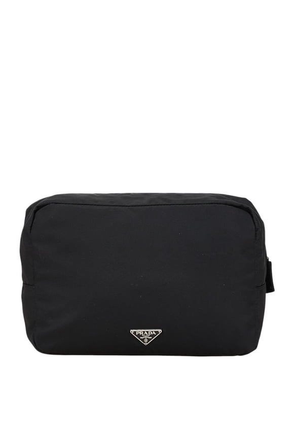 Pre-Owned Prada Triangle Logo Plate Pouch Black Nylon Women's PRADA