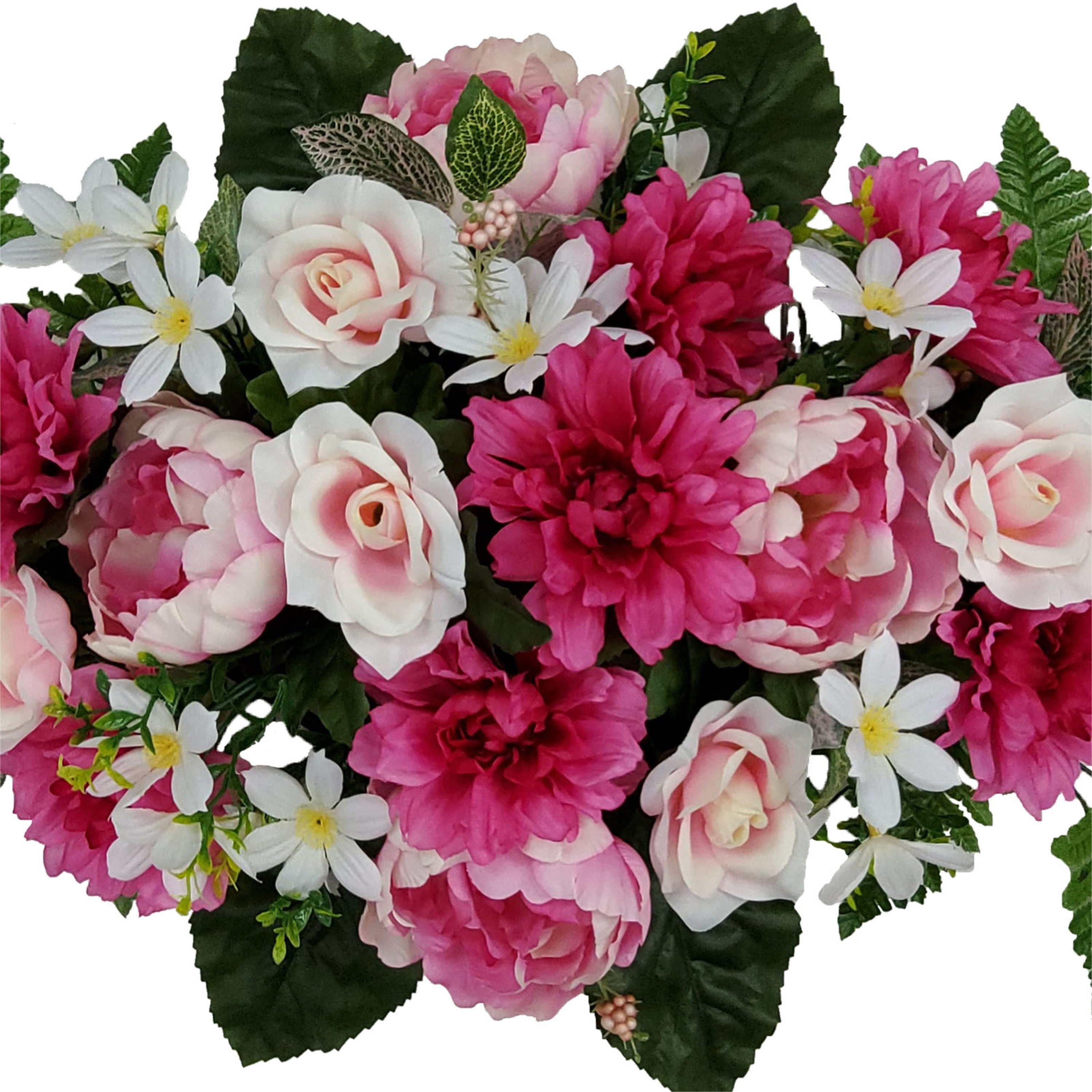 Mainstays 30in Outdoor Artificial Floral Headstone Saddle, Peony in Pink.