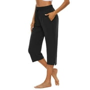 Sarin Mathews Women's Capri Pants Wide Leg Loose Comfy Drawstring Lounge Pants Yoga Workout Capris with Pockets Plus Size