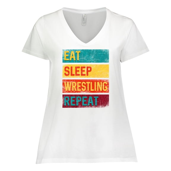 Inktastic Eat Sleep Wrestling Repeat Gift Women's Plus Size V-Neck T-Shirt