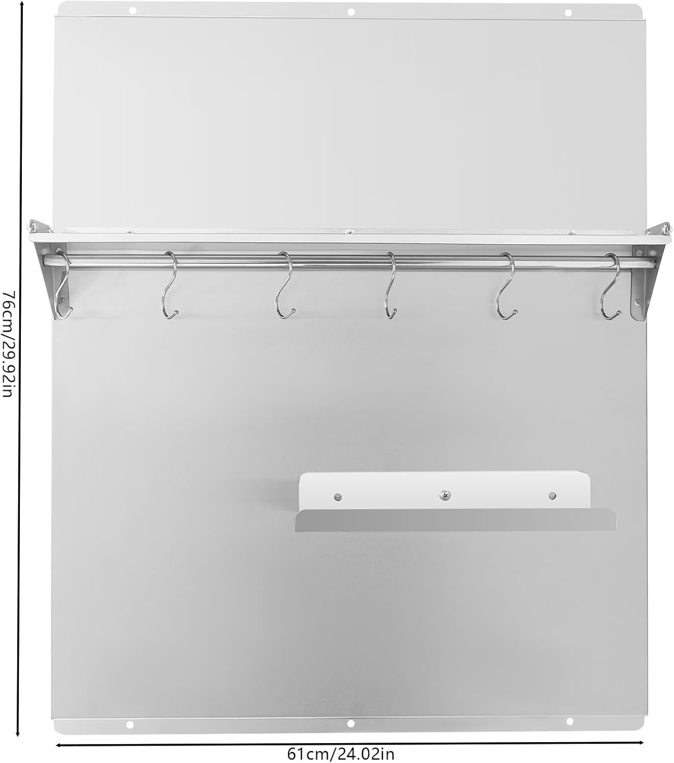 Range Backsplash Stainless Steel Backsplash w/Shelf&6 Hooks 24"x30" Range Hood Backsplash for Home Commercial Kitchen Silver