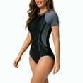 thumbnail image 4 of RUTAYY Swimwear Women Swimsuit Boyshort Short Sleeve Rashguard Contrast Line Snorkel Surf Suit Sport Bathing Suit For Ladies Beach Vacation Swim Wear, 4 of 7