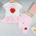 thumbnail image 3 of Toddler Girls Clothes Summer Short Set Short Sleeve Ruffle Strawbarry Prints Tops and Shorts 2Pcs Baby Girls Outfit, 3 of 3