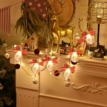 Christmas Decorations 2 PCS Indoor LED String Lights 10 LED Luminous Bow Tie String Bulb Lights for Bedroom Xmas Decorative Light Window Hanging Decorations Christmas Tree Ornaments