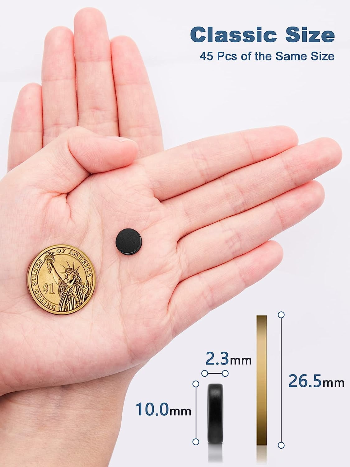 45 Pcs , Small Round Fridge Magnets, Multi-Use Premium Neodymium Office Magnets for Fridge, Whiteboard, Billboard in Home, Kitchen, Office and School (Black)