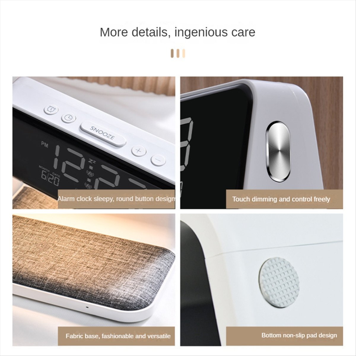 Alarm Clock with Wireless Charging and Lights Dimmable Digtial Alarm Clock Charging Station for Bedroom, Bedside