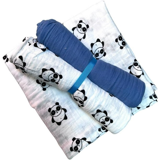 BABYBAMBOO Muselina - Sabana para beebé 100% algodón Super Suave y Practica (Panda Azul)