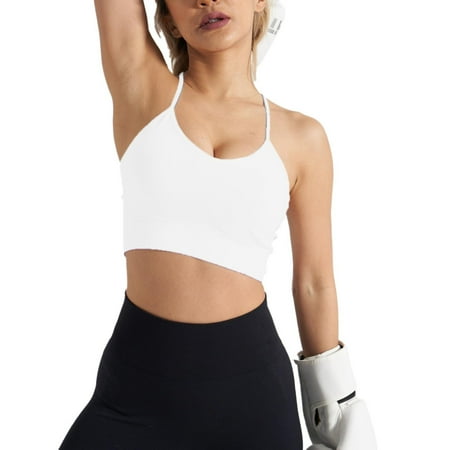 

ZMHEGW Women s Sports Bra Wire-Free Sport Underwear Solid Print White S
