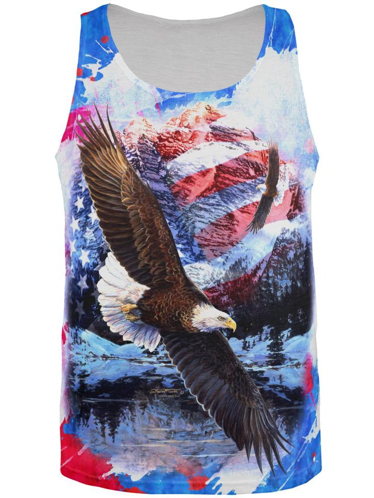 Eagle With Waving USA Flag American Pride Men's SLEEVELESS T-shirt 