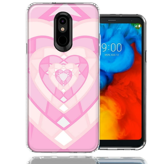 MUNDAZE For LG Stylo 4 Pink Gem Hearts Design Double Layer Phone Case Cover