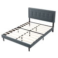 thumbnail image 5 of BSHTI Full Size Platform Bed Frame with Square Tufted Upholstered Headboard – Solid Wood Frame, 12 Wood Slats, Center Support Leg, Under-Bed Clearance, No Box Spring Needed, 5 of 11