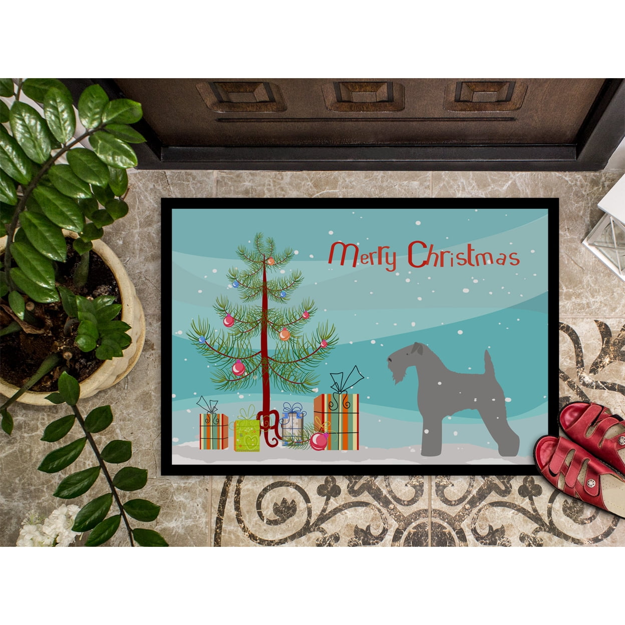Carolines Treasures BB2910JMAT Kerry Blue Terrier Merry Christmas Tree Door Mat Indoor Rug or Outdoor Welcome Mat 24x36