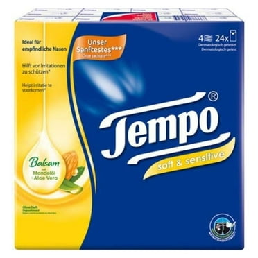 PENJIETempo Handkerchiefs 4-ply Tissues with Aloe Vera and Almond Oil -Pack of 24
