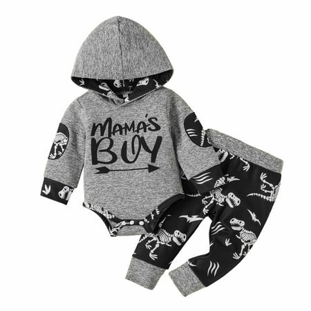 

Dezsed 0-24 Months Baby Clothes Boy Fall Winter Fashion Boys Letter Mama S Boy Cartoon Dinosaur Print Long Sleeve Hooded Romper Pants Set Boys Suit Clearance
