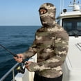 thumbnail image 4 of Fishing Camo Shirts for Men Upf 50+ UV Rash Guard Sun Shirts Long Sleeve Fishing Lightweight Cooling Hoodies with Face Cover,Brown L, 4 of 6