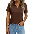thumbnail image 5 of Women's Short Sleeve V Neck Polo Shirts Summer Collared Tops Casual Loose Tees Tops,Coffee XXL, 5 of 5