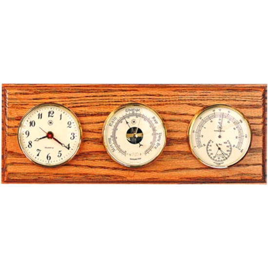 SMALL WALL BAROMETER AND CLOCK  RED WOOD PIANO FINISH PLAQUE NEW 