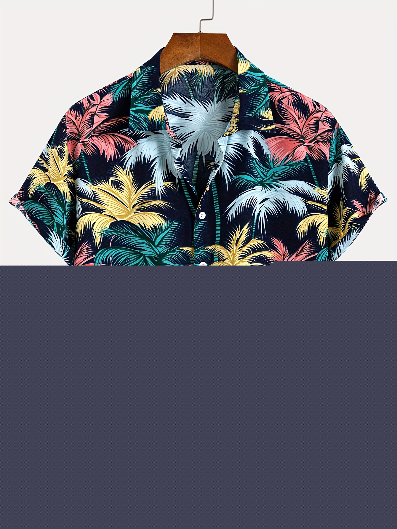 thumbnail image 4 of Camisa de manga corta con botones y solapa para hombre con estampado de cocoteros tropicales, estilo hawaiano, para vacaciones de verano en el resort, tops extragrandes, 4 of 4