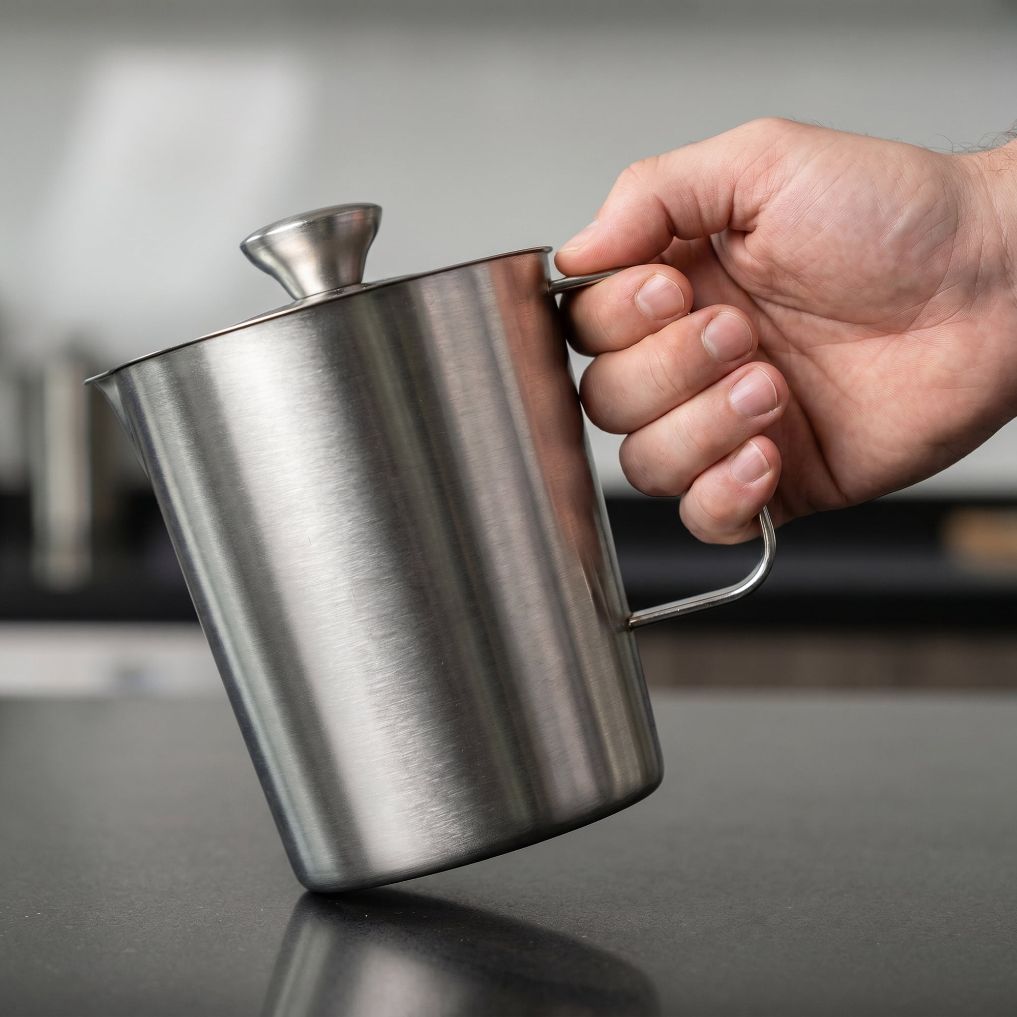 Unique Bargains Stainless Steel Measuring Cup Silver with Cover 1000ml
