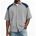 thumbnail image 6 of Big & Tall Men's Short Sleeve Button Down Shirts Casual Colorblock Lightweight Denim Look Workwear Tops for Daily Wear, 6 of 7