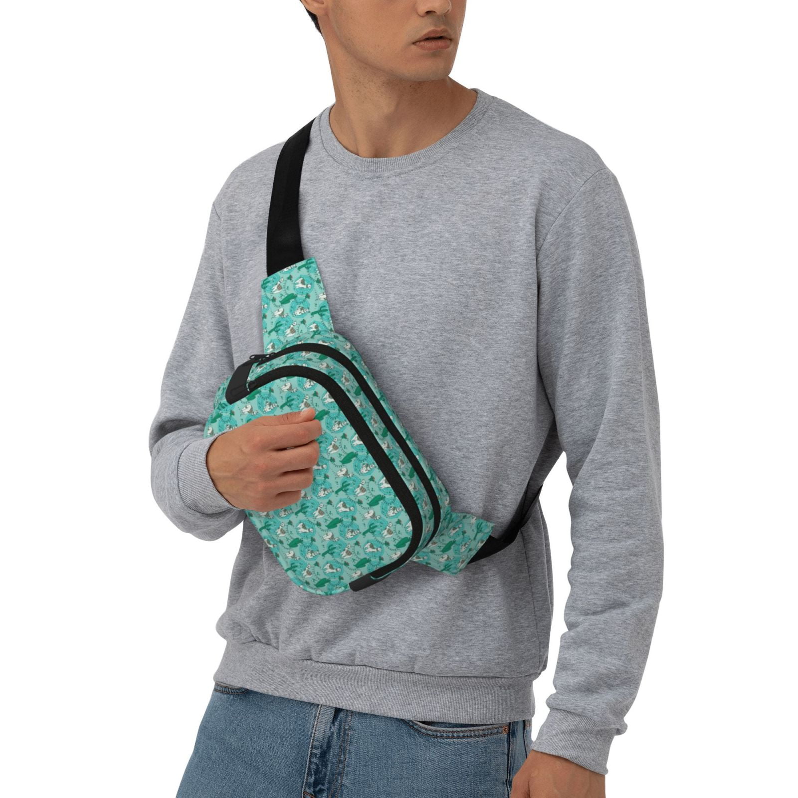 Picia Alapaca in Boho Print Square Double-Layer Waist Bag Mini Adjustable Waist Belt Bag Exercise Running Travel Hiking