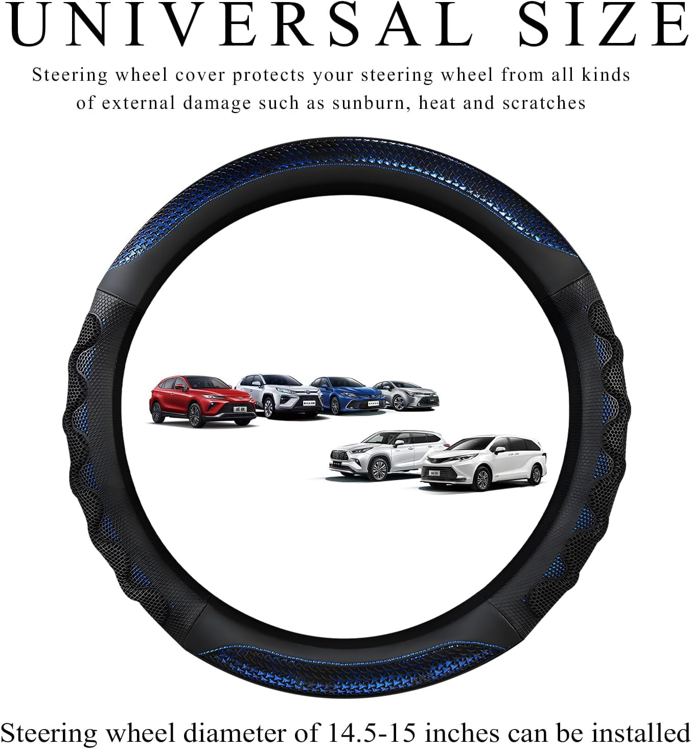 Car Steering Wheel Cover, 15 Inch Anti-Slip Steering Wheel Cover Protector with 3D Honeycomb Design, Universal Steering Wheel Covers for Truck SUV, Car Accessories (Blue, Round Shape)