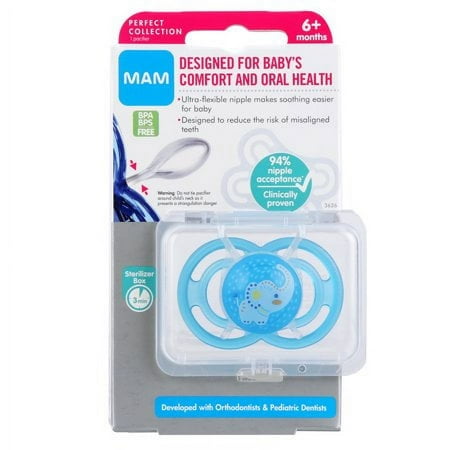 MAM Pacifiers, Baby Pacifier 6+ Months, Best Pacifier for Breastfed Babies, Premium Comfort and Oral Care 'Perfect' Collection, Boy, 1-Count