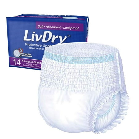 LivDry Unisex Adult Incontinence Underwear, Extra Comfort, High Absorbency, Leak Protection (X-Large, 14-Pack)