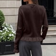 thumbnail image 4 of gbyLJF Womens Ruffer Sweater Cardigan Button Down Long Sleeve Crew Neck Cropped Knitted Tops Coffee, 4 of 6