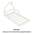 thumbnail image 4 of Bellemave Twin Size Wood Floor Bed with House-shaped Headboard  Montessori Floor Bed with Rails and Wooden Slats, No Box Spring Needed, White, 4 of 11
