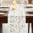 thumbnail image 3 of Pink Green Botanical 90 Inch Table Runner, Spring Watercolor Floral Leaf Plant Farmhouse Dresser Scarf Cotton & Linen Tablerunner for Dining/Kitchen Island/Holiday Party Décor 13" x 90", 3 of 9
