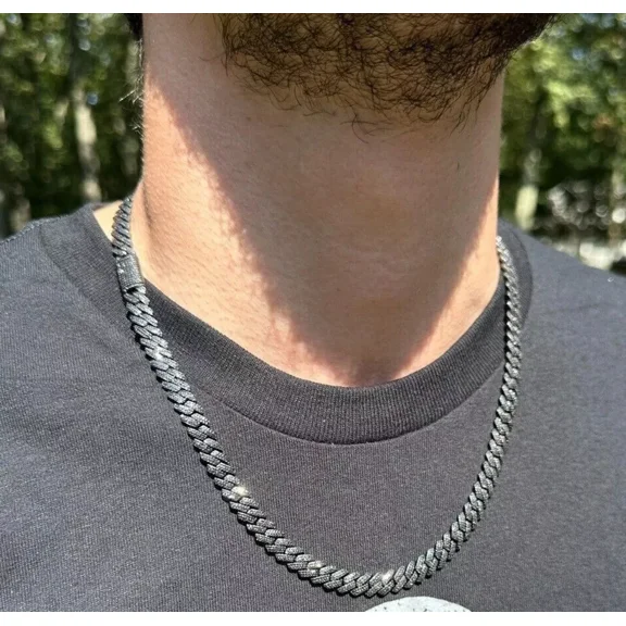 16 ctw Natural Moissanite 14K Black Gold Plated Cuban Link Men's Necklace