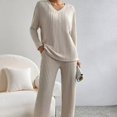 thumbnail image 2 of Women's Pajamas Autumn Winter New Casual Straight Pants Pullover Sleepwear Loose V Neck Knitted Home Wear Two Piece Loungewear, 2 of 4