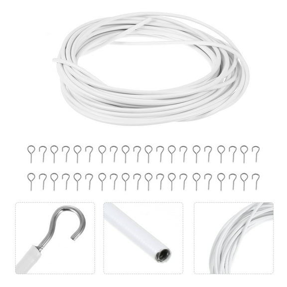 COSMOBETTY Curtain String 10 Meters with 20Pcs Hooks for Window Covering White PVC 1Pack
