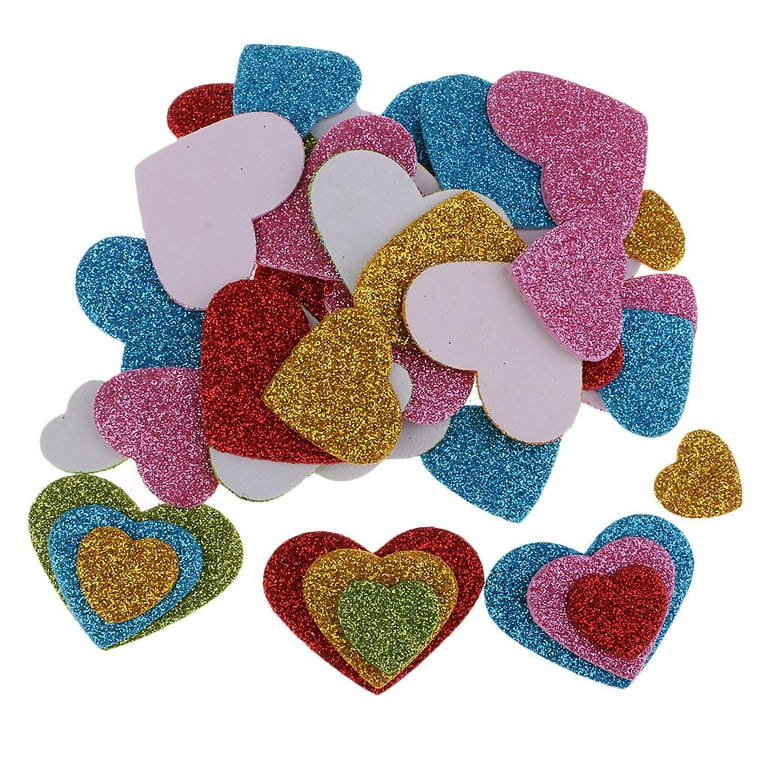 2X 50 Pcs Heart Shape Self Adhesive Foam Glitter Stickers for Kids Crafts