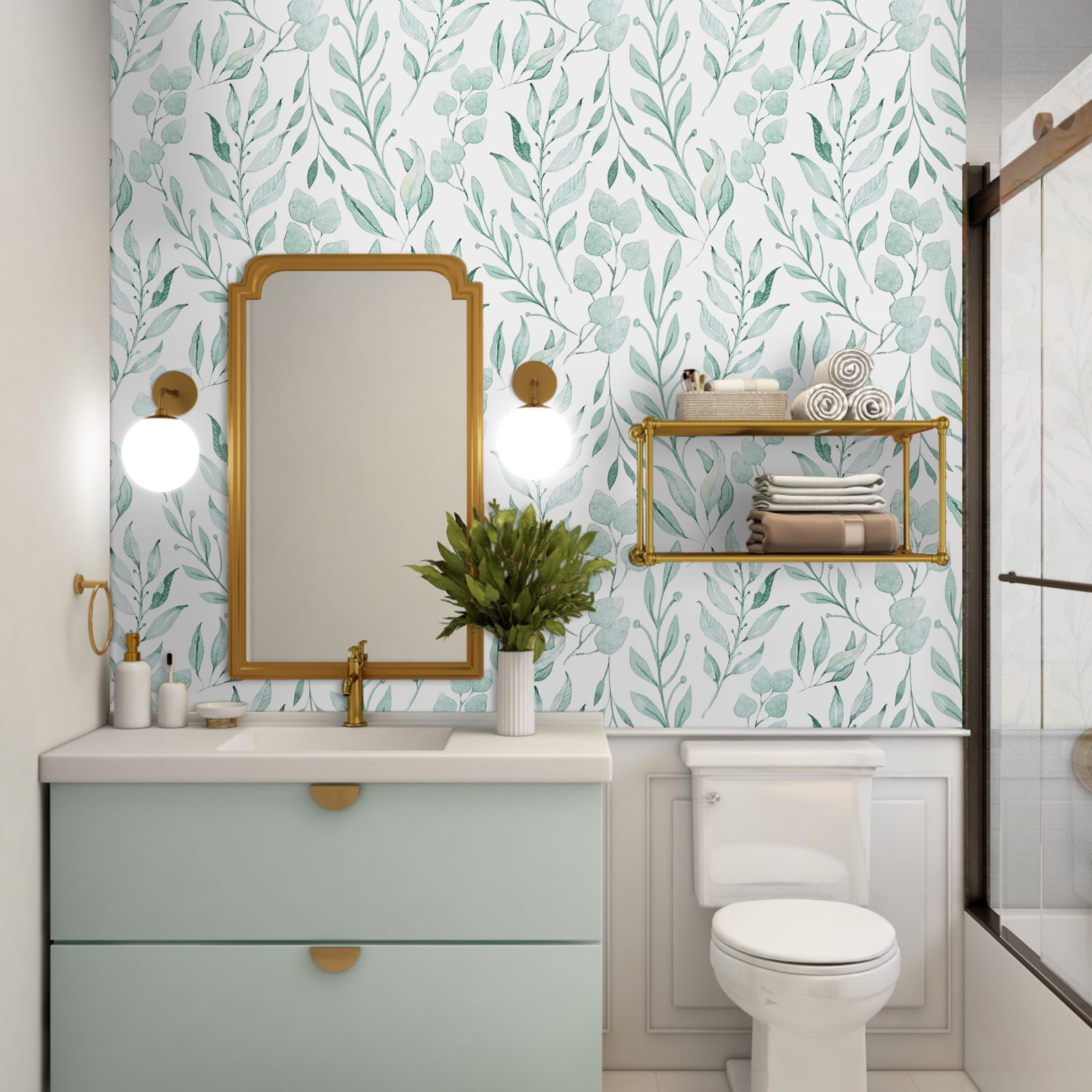 Caltero Peel and Stick Wallpaper Floral Wallpaper Green Leaf Self Adhesive Wallpaper,17.7 in x 590 in