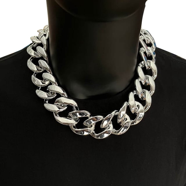Cool Hop Jewelry Silver Necklace for Men Women - 80s 90s Rapper Punk Style Statement Accessory - Prop for Parties